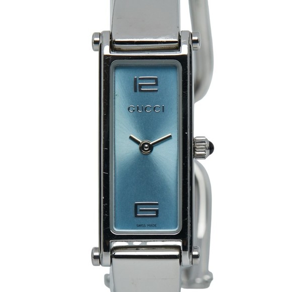 Gucci Bangle Watch Light Blue Dial 1500L Quartz Movement Stainless Steel ...